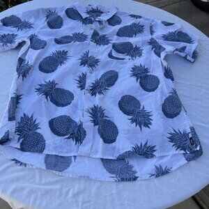 Izod Saltwater Relaxed Classics White/Blue Short Sleeve Button-Up Shirt Men's 2X